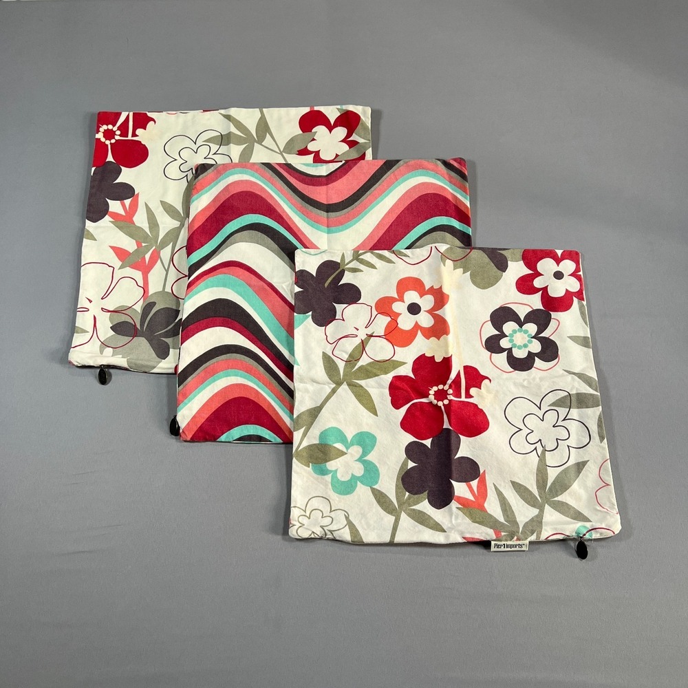 Set Of 3 Pier 1 Imports Decorative Pillow Covers 17"X17" Multi Floral Side Zip